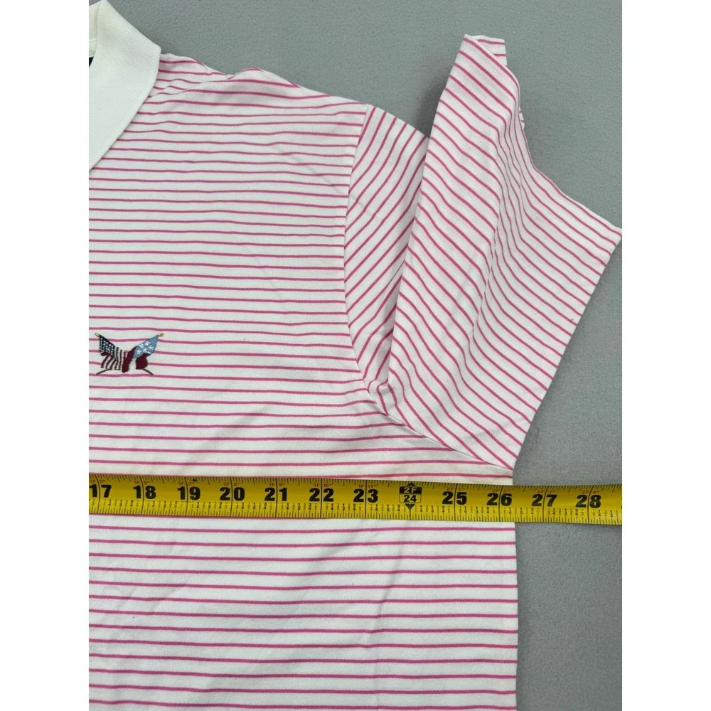Polo Golf Ralph Lauren Mens XL Pink‎ Striped Short Sleeve Performance Polo Logo